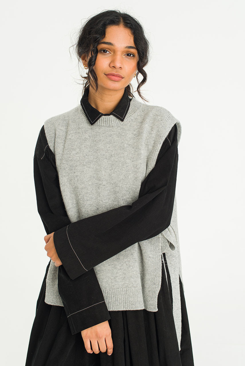 ベスト/ジレ W FACE SIDE RIBBON KNIT VEST Side Ribbon Vest, Grey