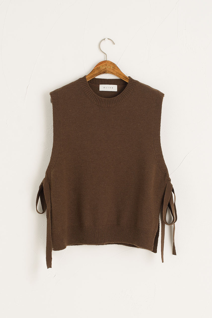Side Ribbon Vest, Brown