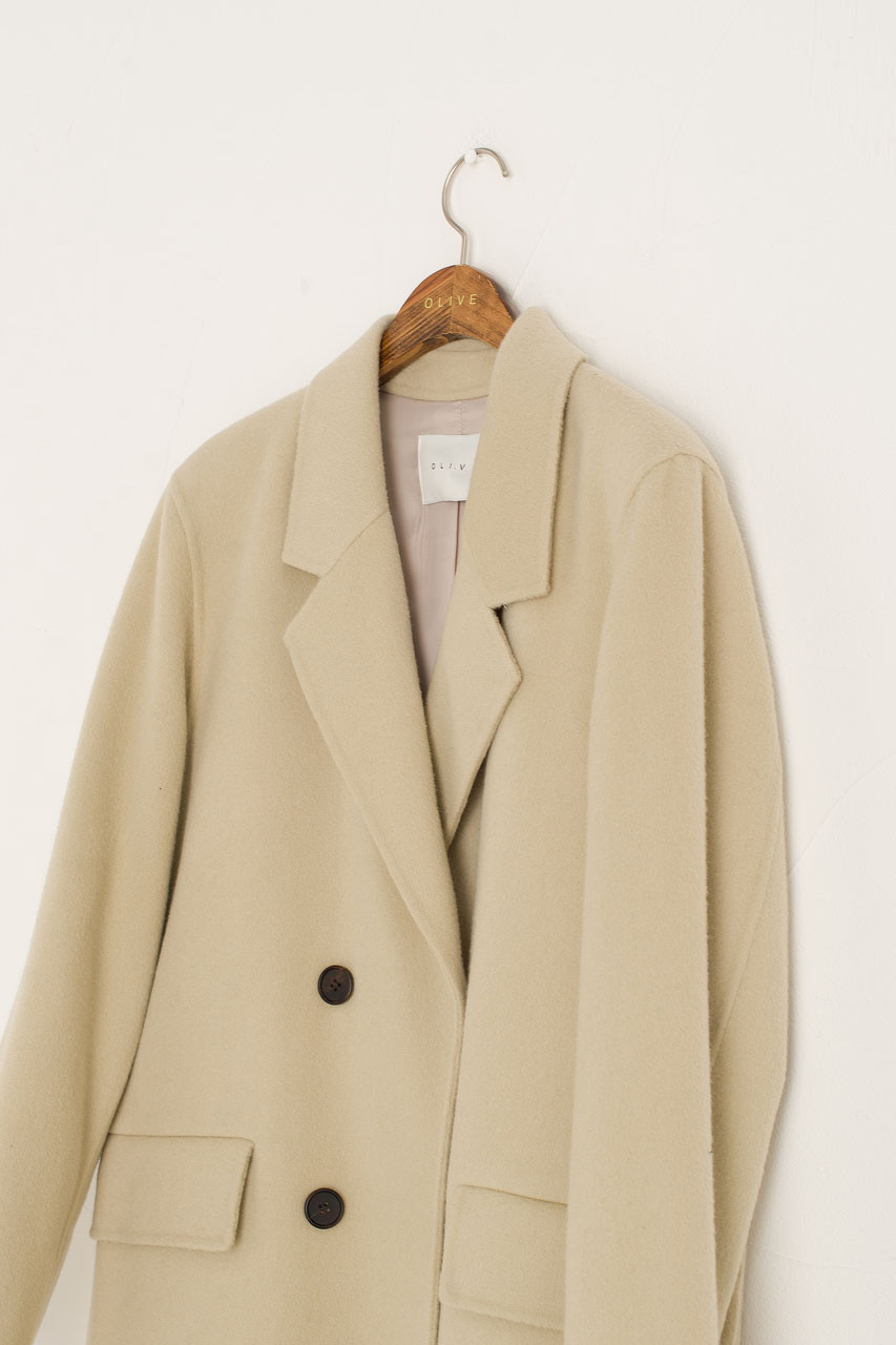 Seamless Double Button Coat, Stone Beige