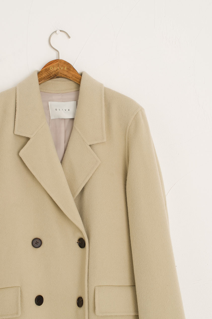 Seamless Double Button Coat, Stone Beige
