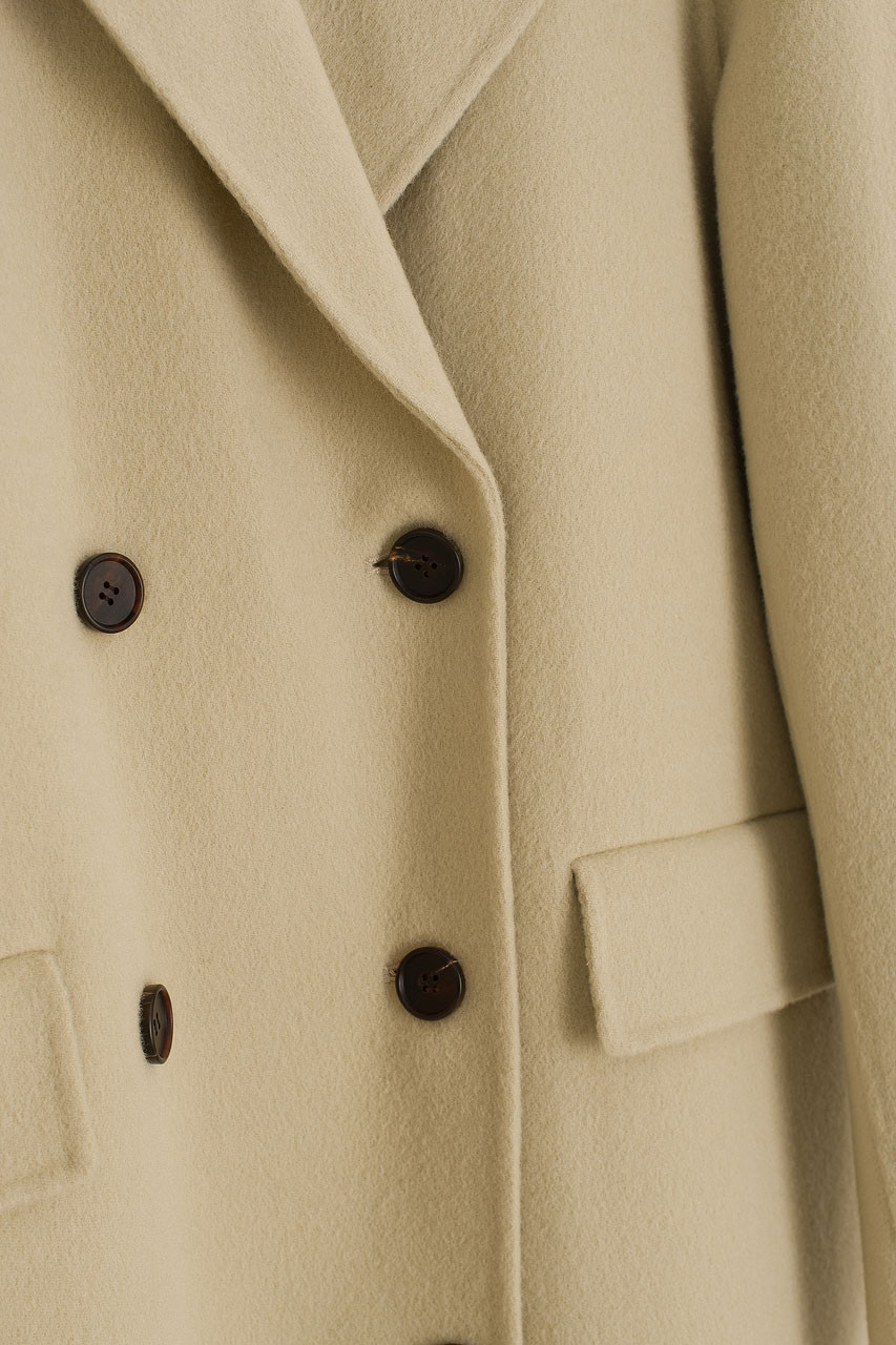 Seamless Double Button Coat, Stone Beige