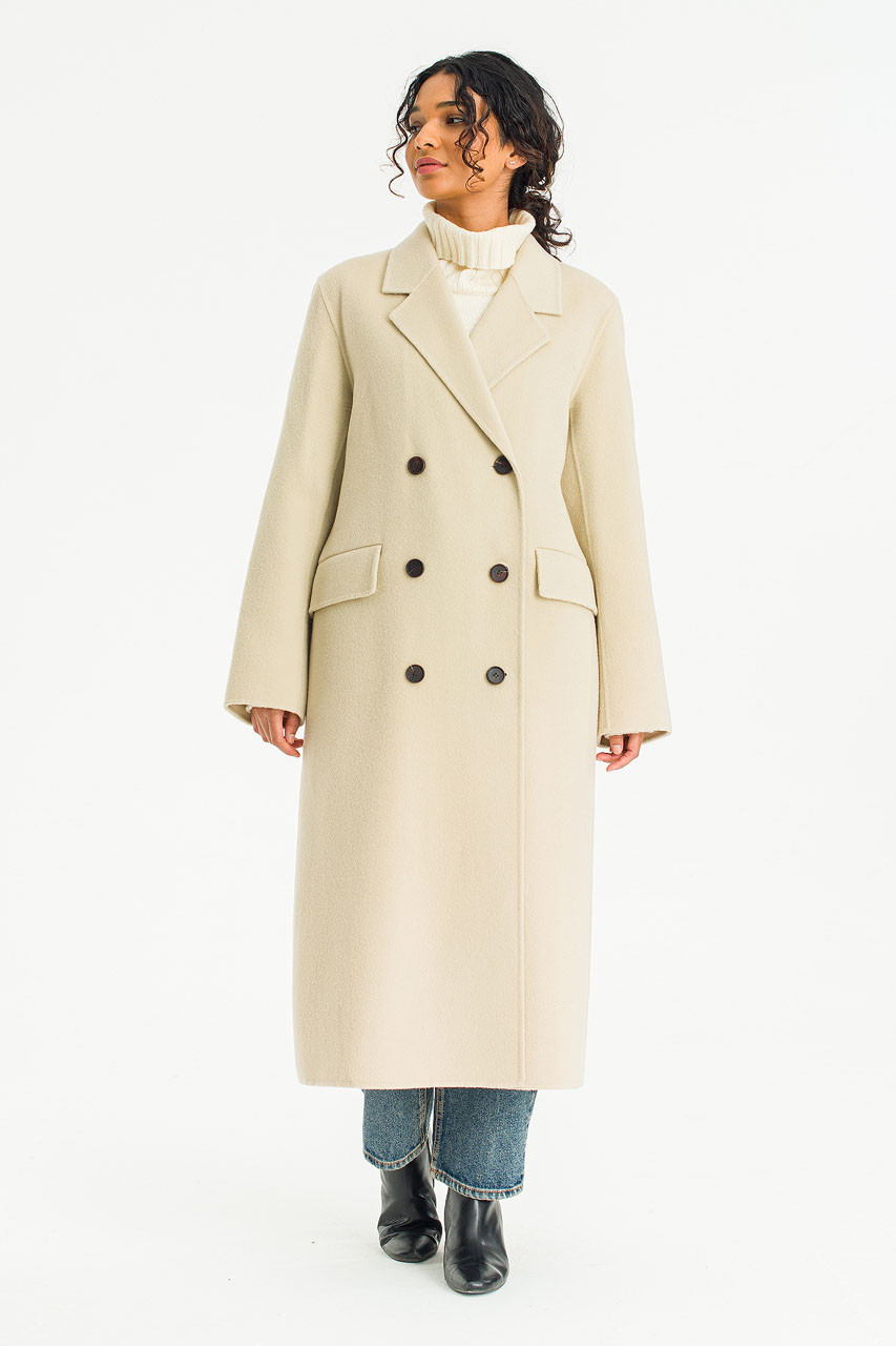 Seamless Double Button Coat, Stone Beige