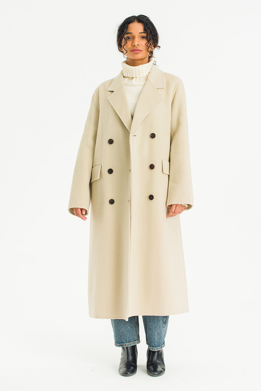 Seamless Double Button Coat, Stone Beige