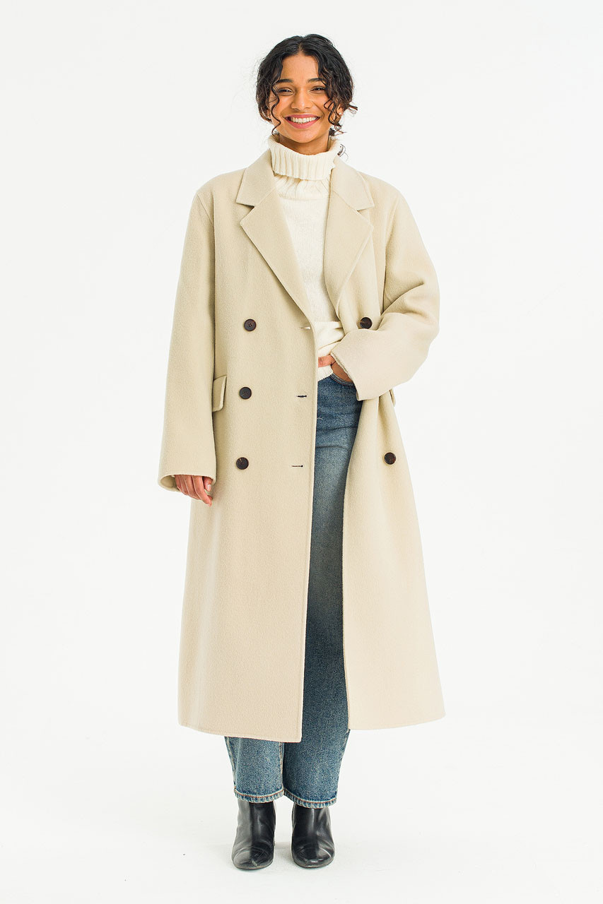 Seamless Double Button Coat, Stone Beige