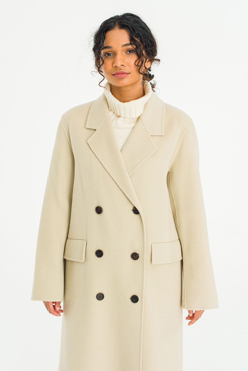 Seamless Double Button Coat, Stone Beige