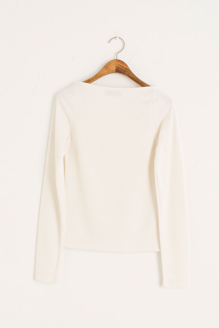 Ribbed Square Neck Tee, Ivory