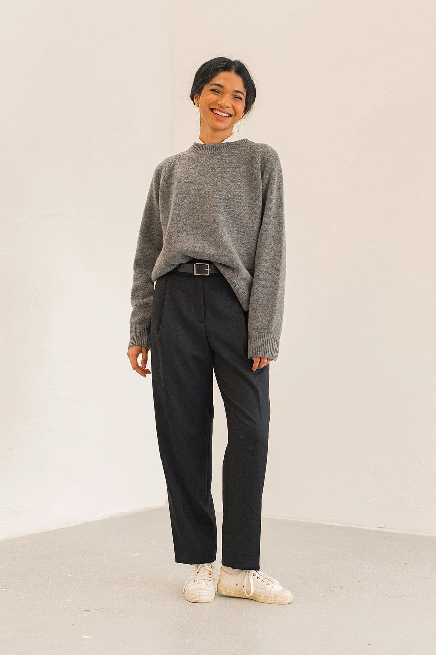 Unbalanced Crew Neck Knit, Charcoal