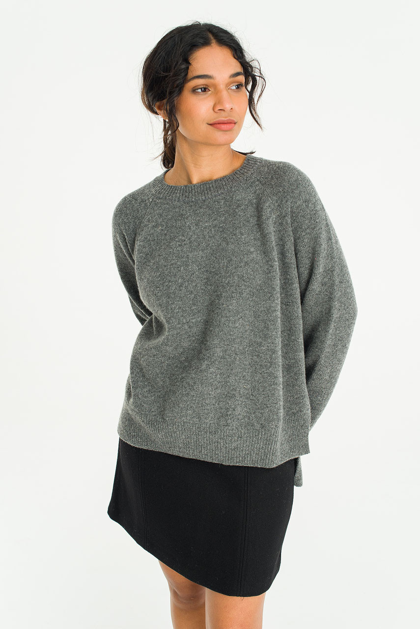 Unbalanced Crew Neck Knit, Charcoal