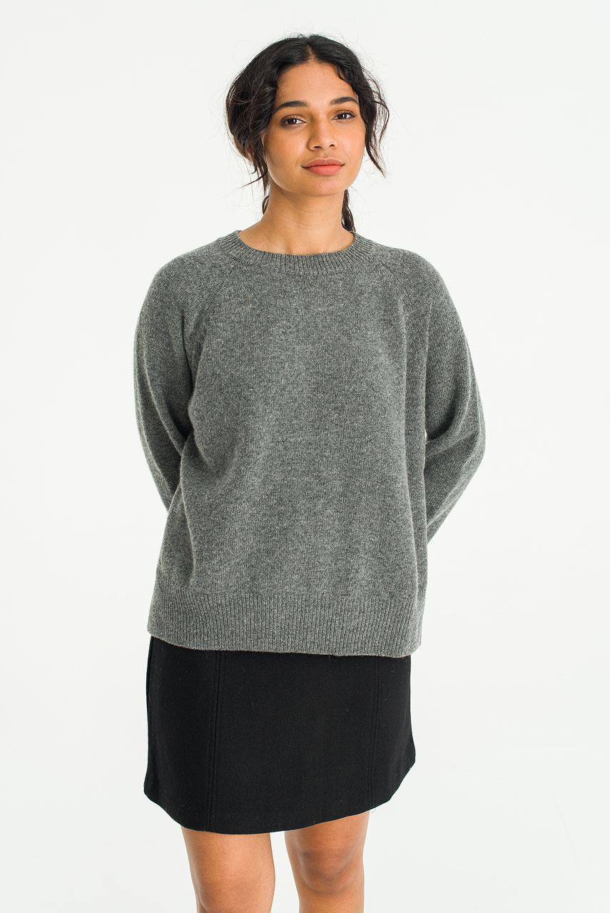 Unbalanced Crew Neck Knit, Charcoal