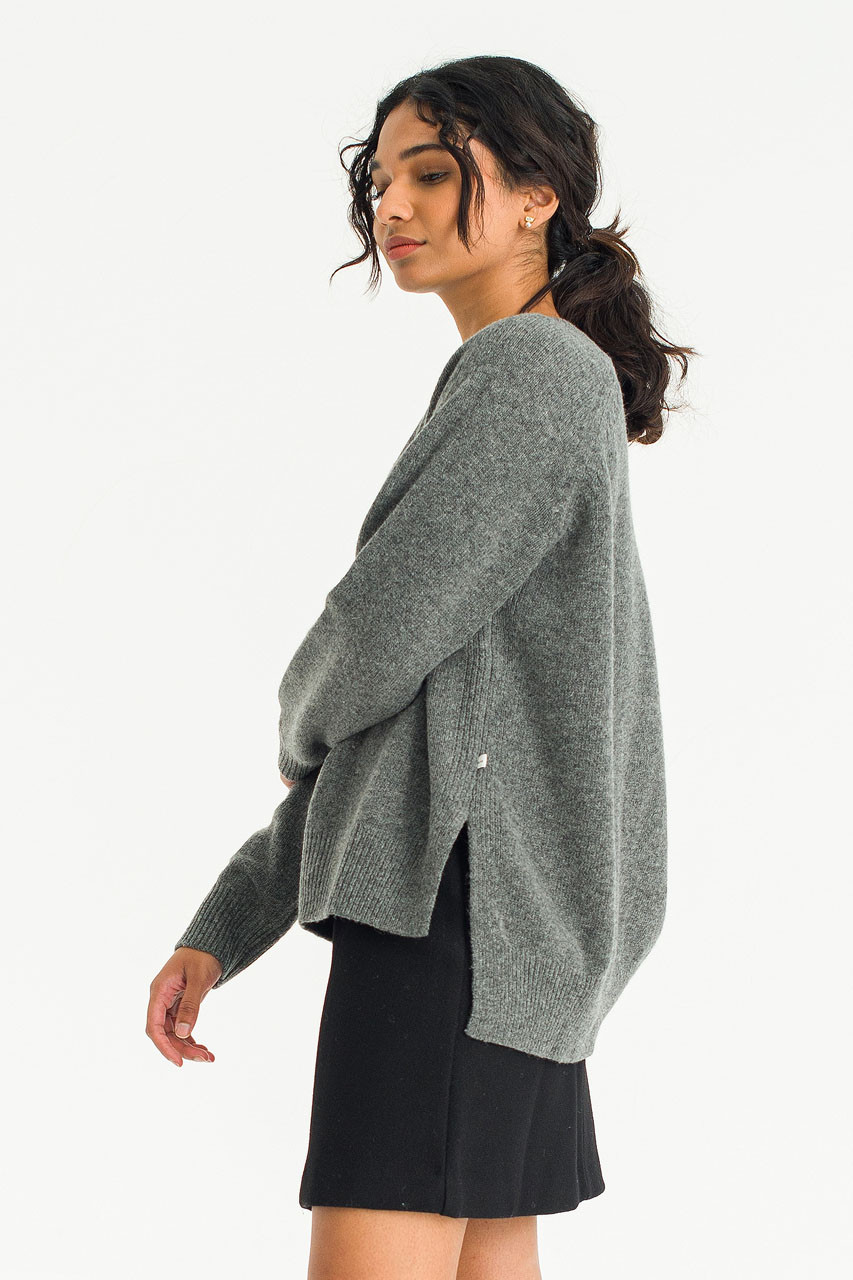 Unbalanced Crew Neck Knit, Charcoal