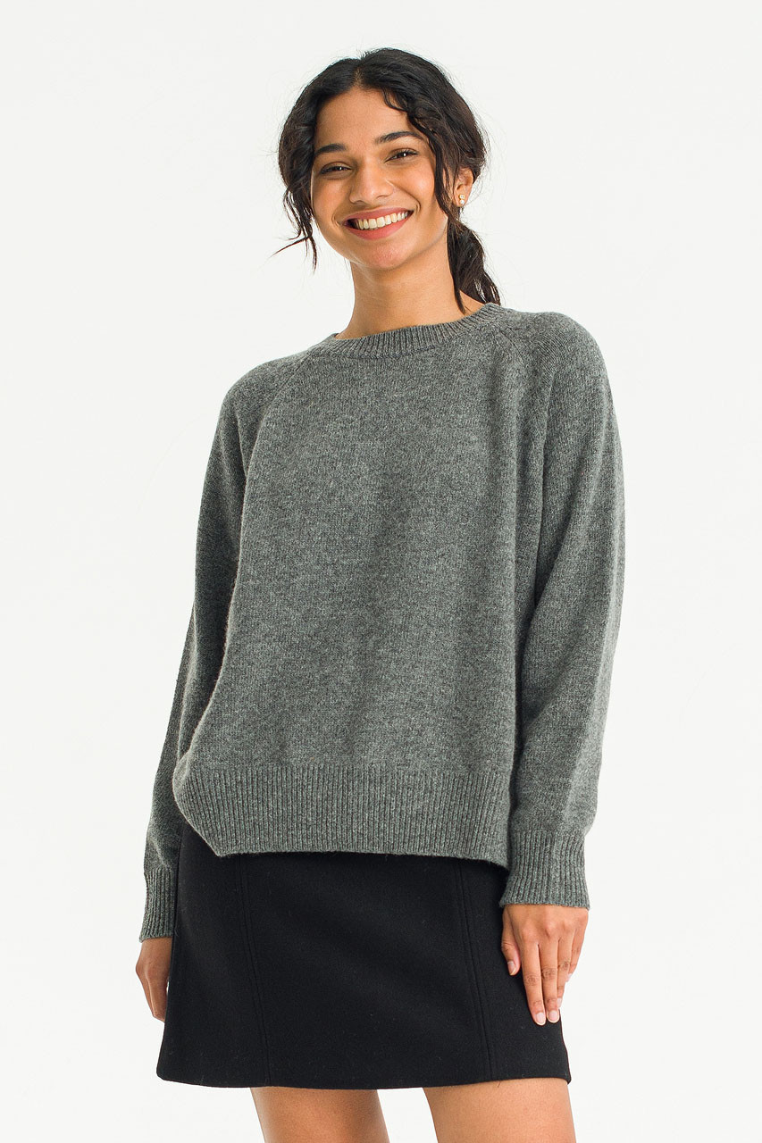 Unbalanced Crew Neck Knit, Charcoal