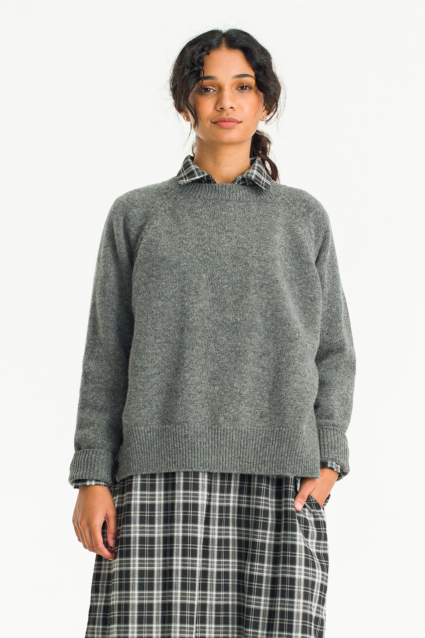 Unbalanced Crew Neck Knit, Charcoal