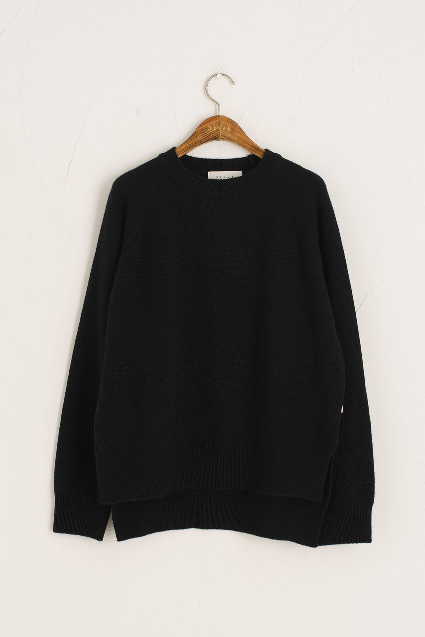 Unbalanced Crew Neck Knit, Black