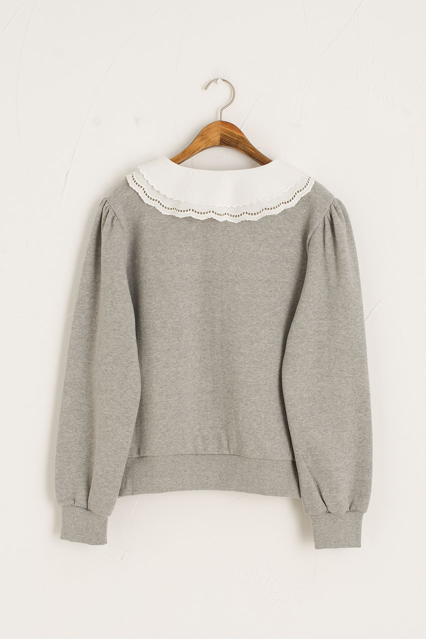 Layered Collar Fleece Sweatshirt, Grey