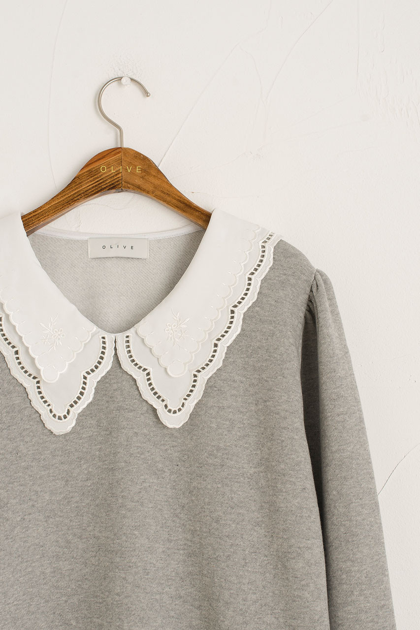 Layered Collar Fleece Sweatshirt, Grey