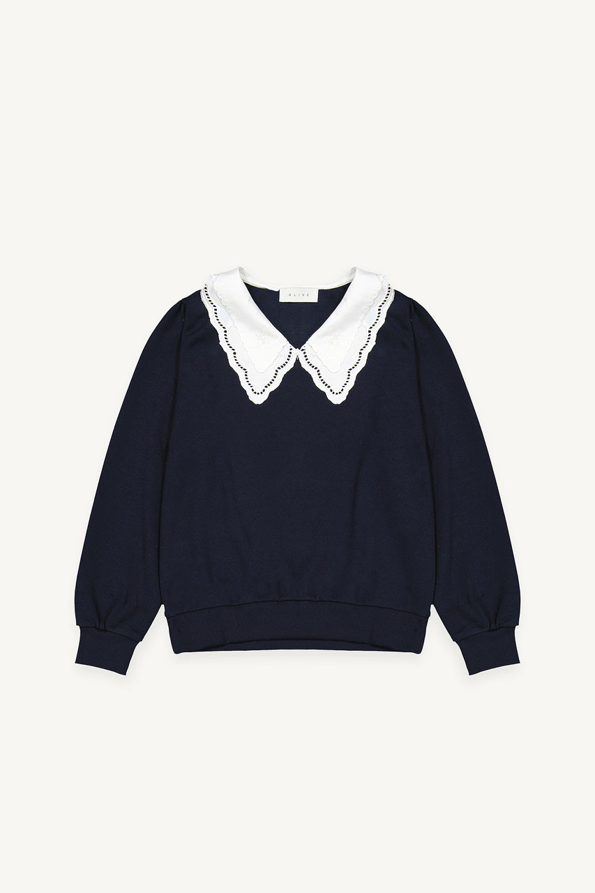 Layered Collar Fleece Sweatshirt, Navy