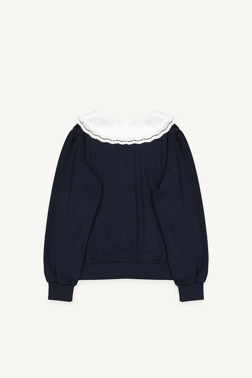 Layered Collar Fleece Sweatshirt, Navy