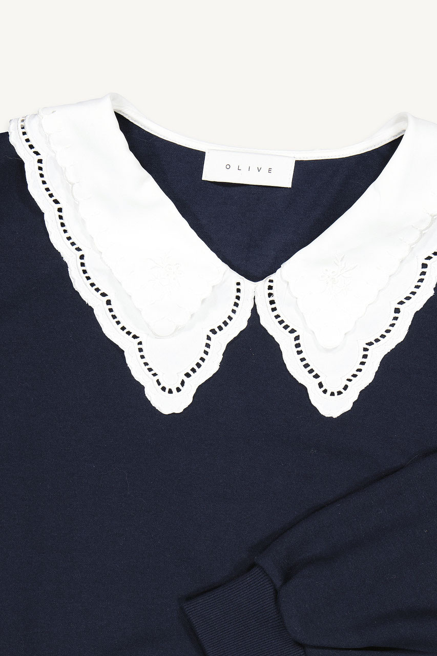 Layered Collar Fleece Sweatshirt, Navy