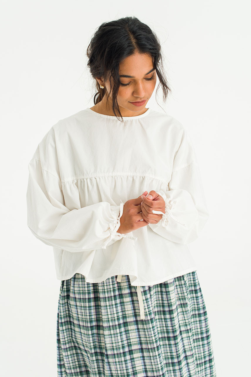 Ribbon Sleeve Balloon Blouse, Ivory