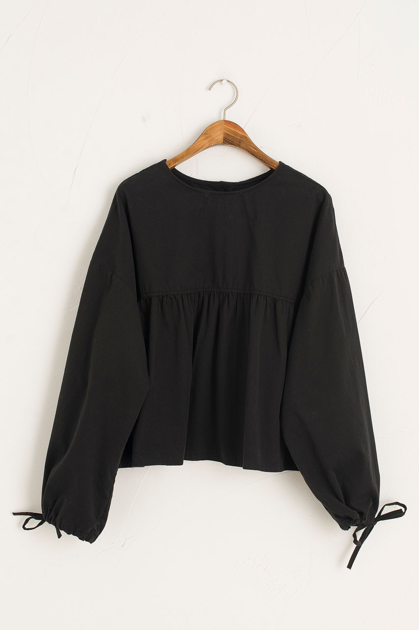 Ribbon Sleeve Balloon Blouse, Black