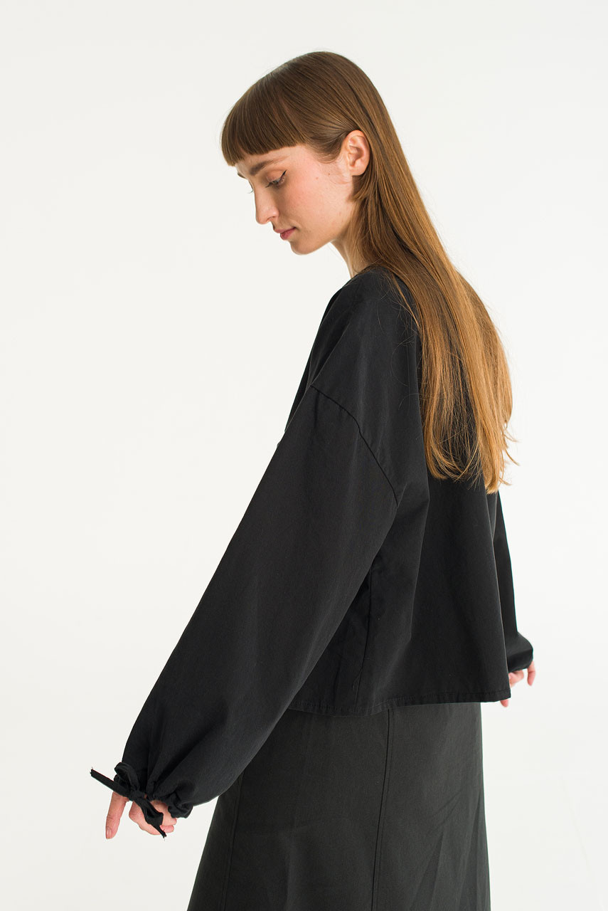 Ribbon Sleeve Balloon Blouse, Black