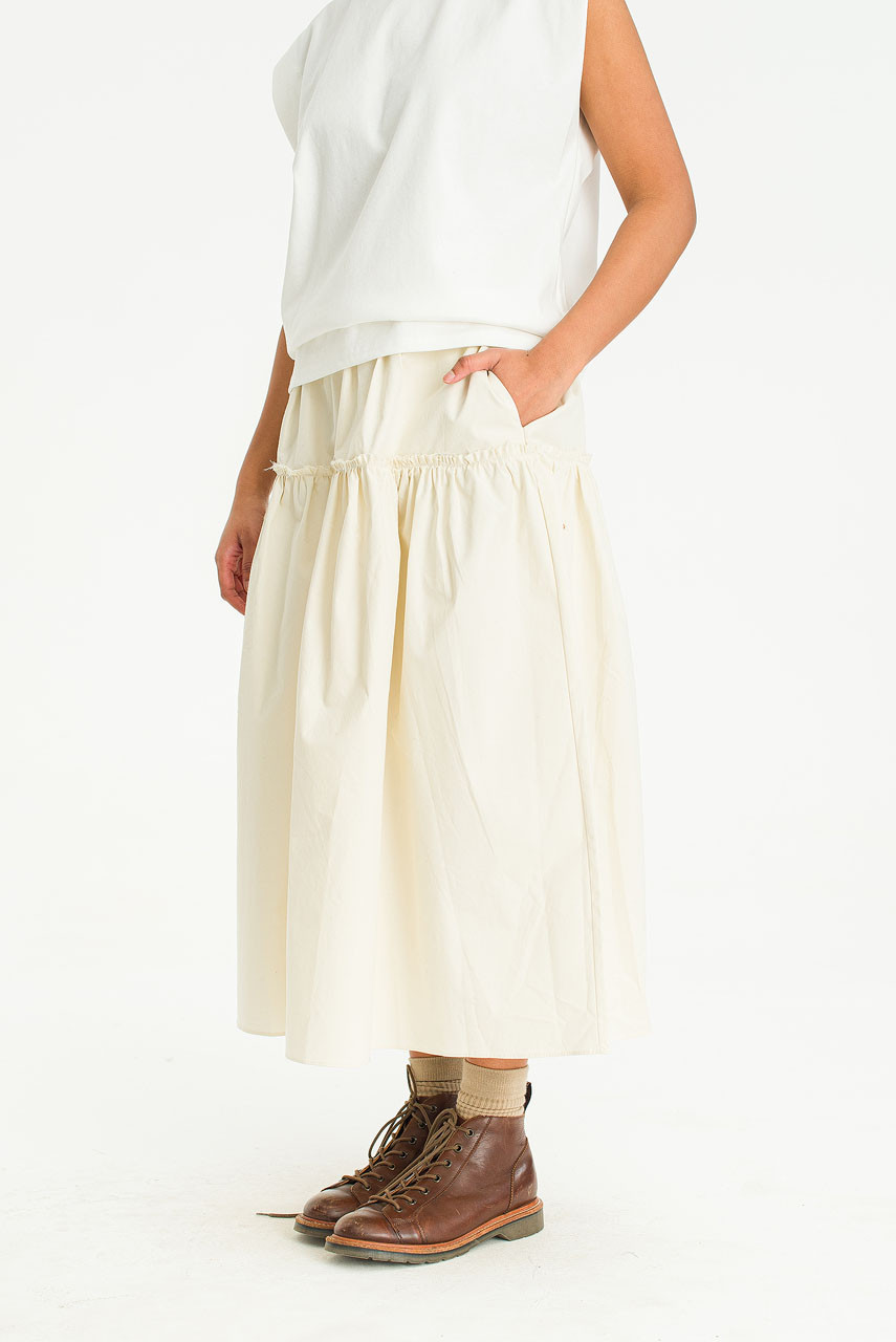 Frill Tiered Cotton Skirt, Ivory