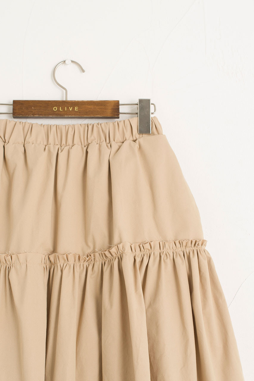 Frill Tiered Cotton Skirt, Beige
