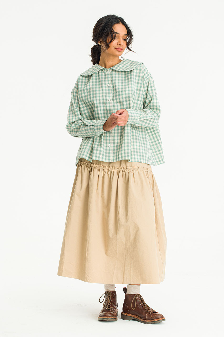 Frill Tiered Cotton Skirt, Beige