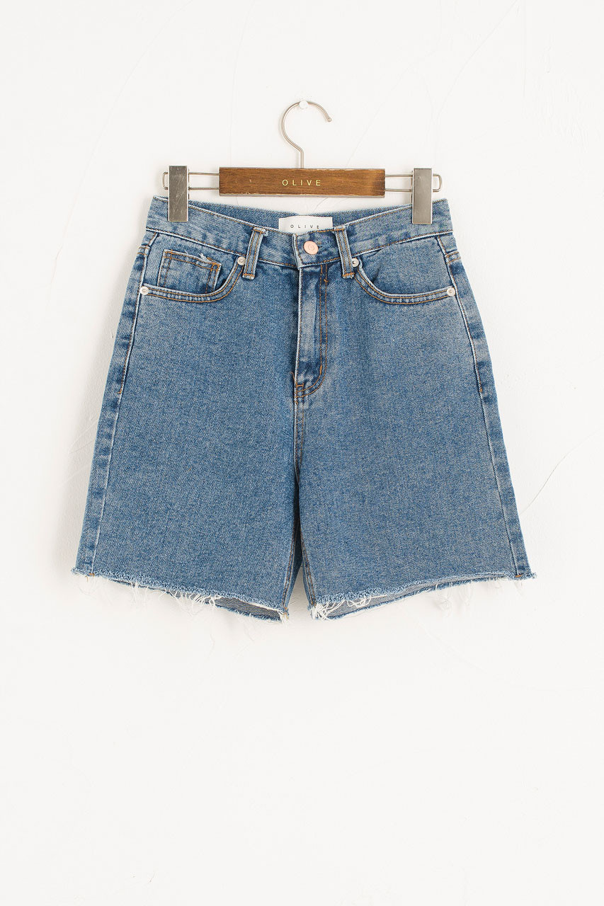 Raw Edge Mom Shorts, Mid Blue