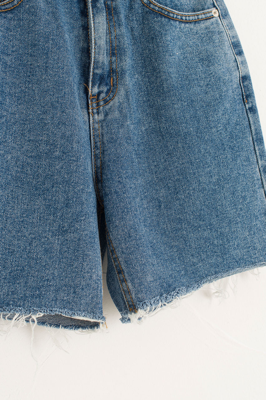 Raw Edge Mom Shorts, Mid Blue