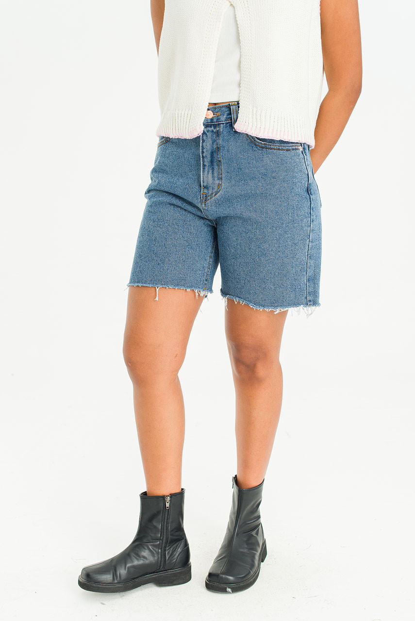 Raw Edge Mom Shorts, Mid Blue