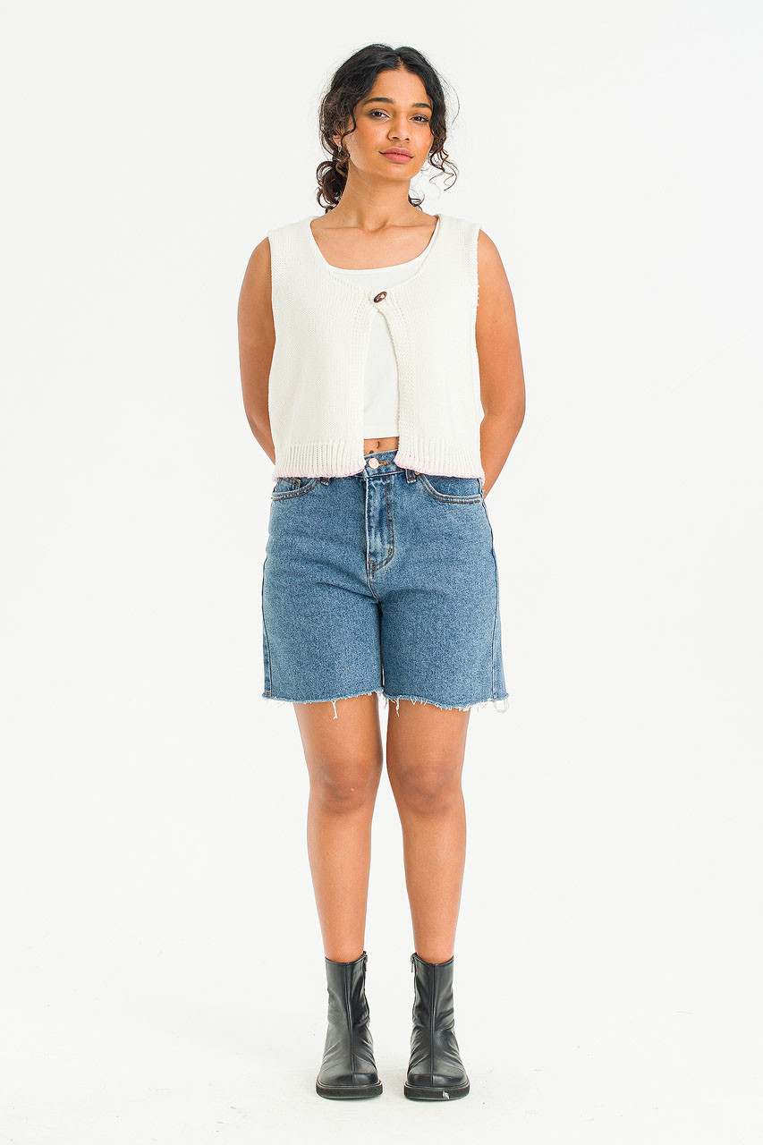 Raw Edge Mom Shorts, Mid Blue