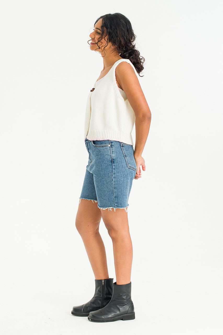 Raw Edge Mom Shorts, Mid Blue