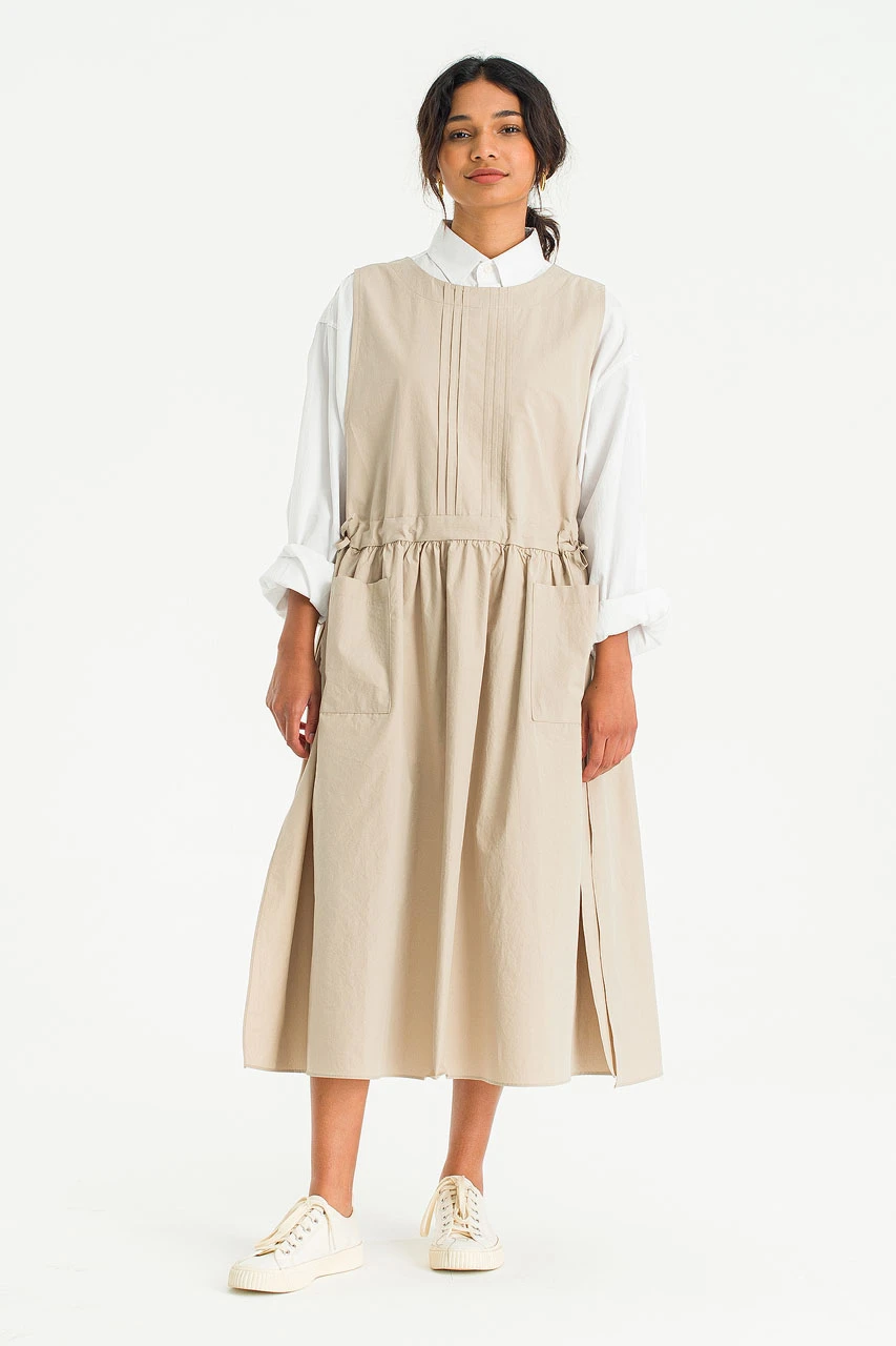 Open Apron Dress, Beige