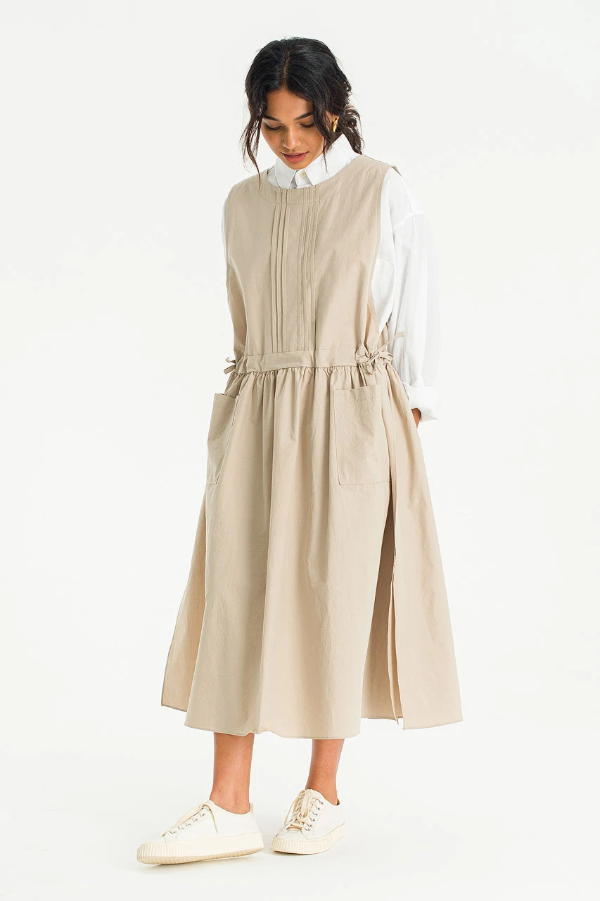 Open Apron Dress, Beige
