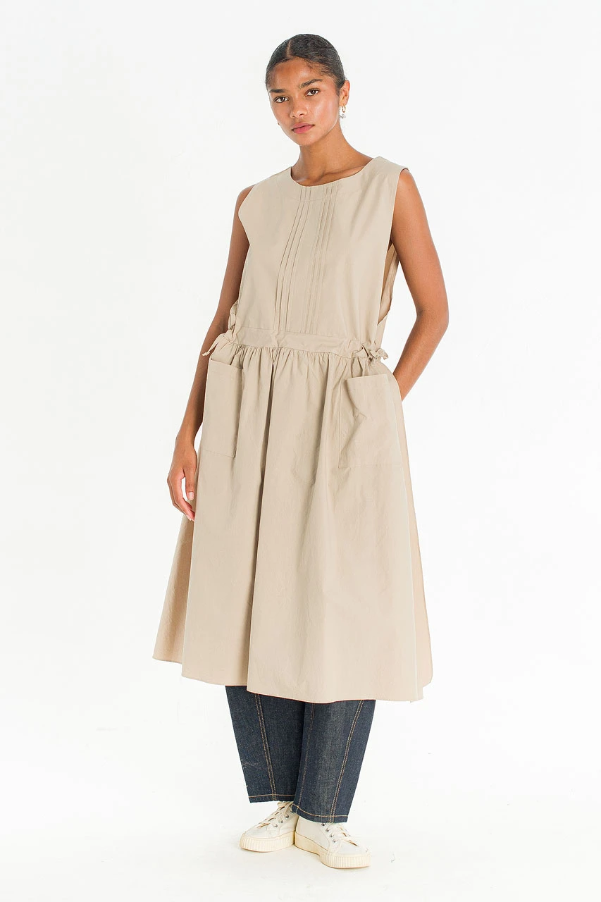 Open Apron Dress, Beige