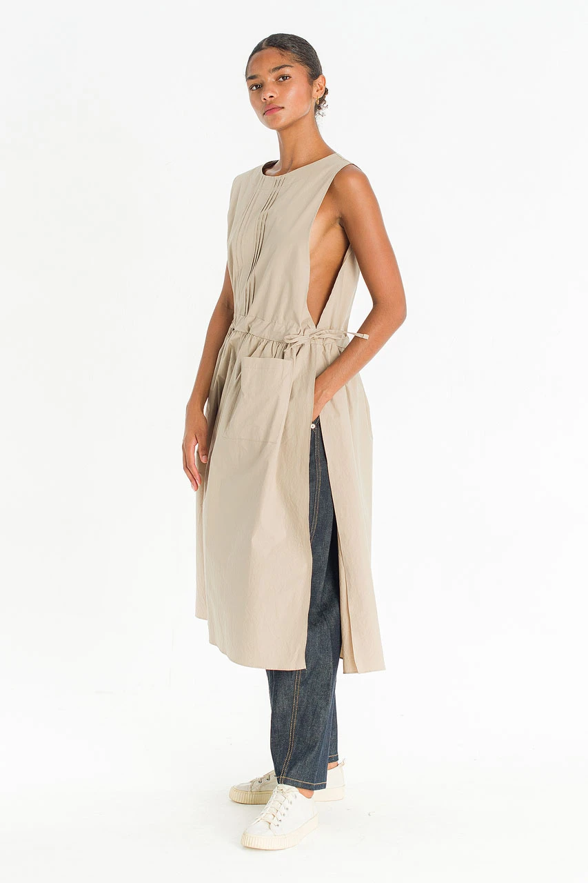 Open Apron Dress, Beige