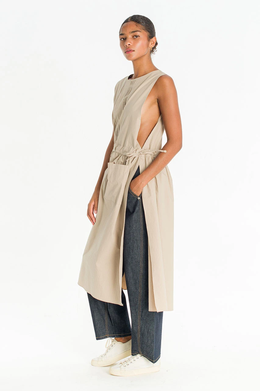 Open Apron Dress, Beige