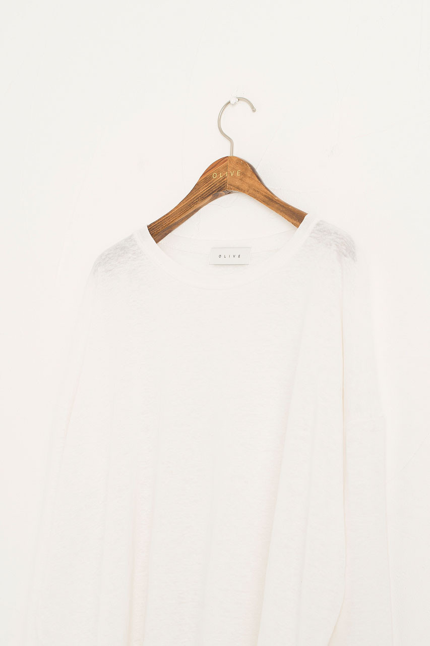 Linen Mix Basic Tee, Ivory