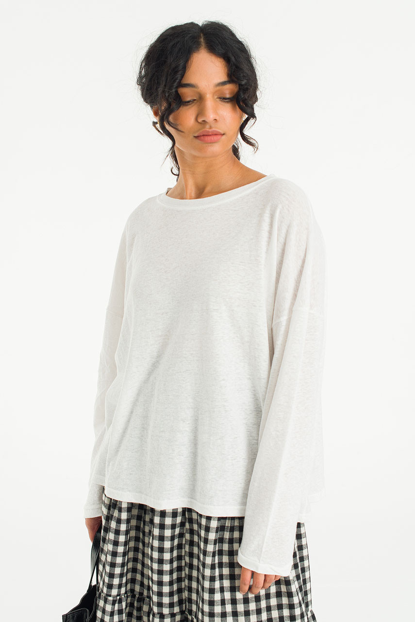 Linen Mix Basic Tee, Ivory