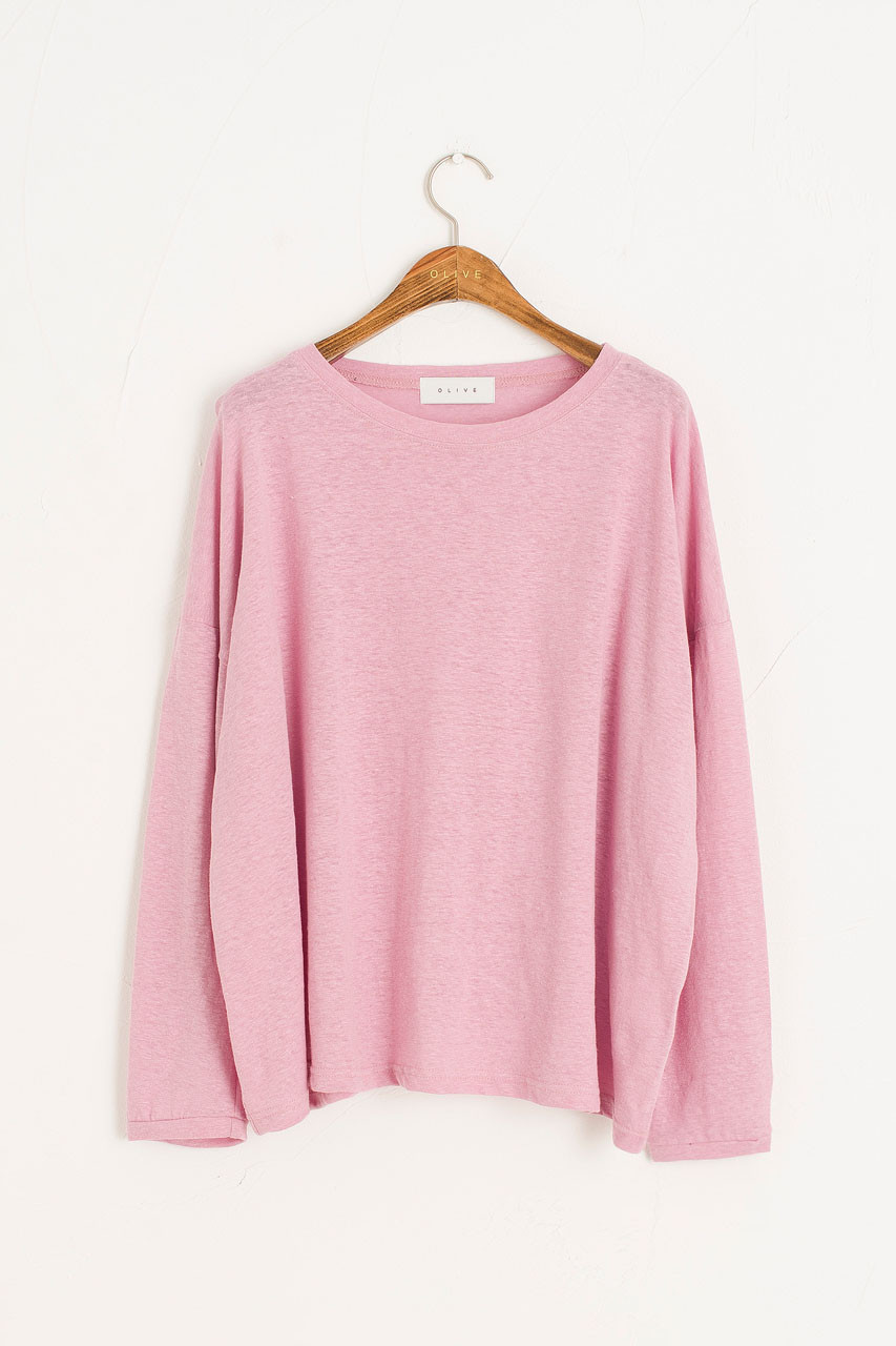 Linen Mix Basic Tee, Pink