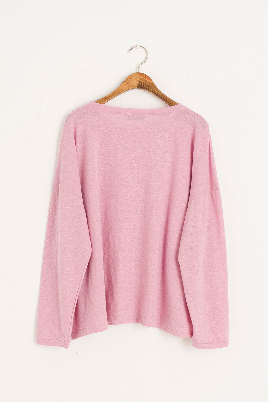 Linen Mix Basic Tee, Pink