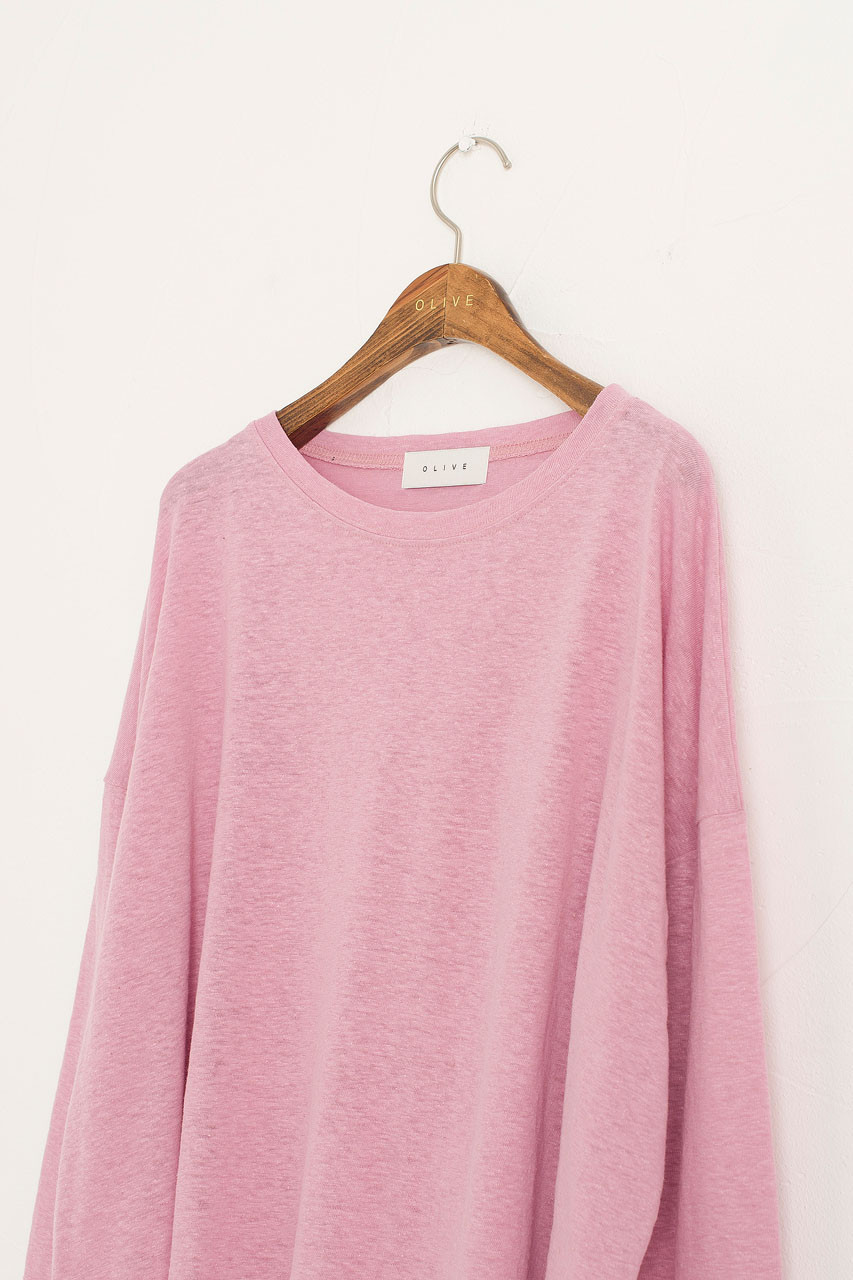 Linen Mix Basic Tee, Pink