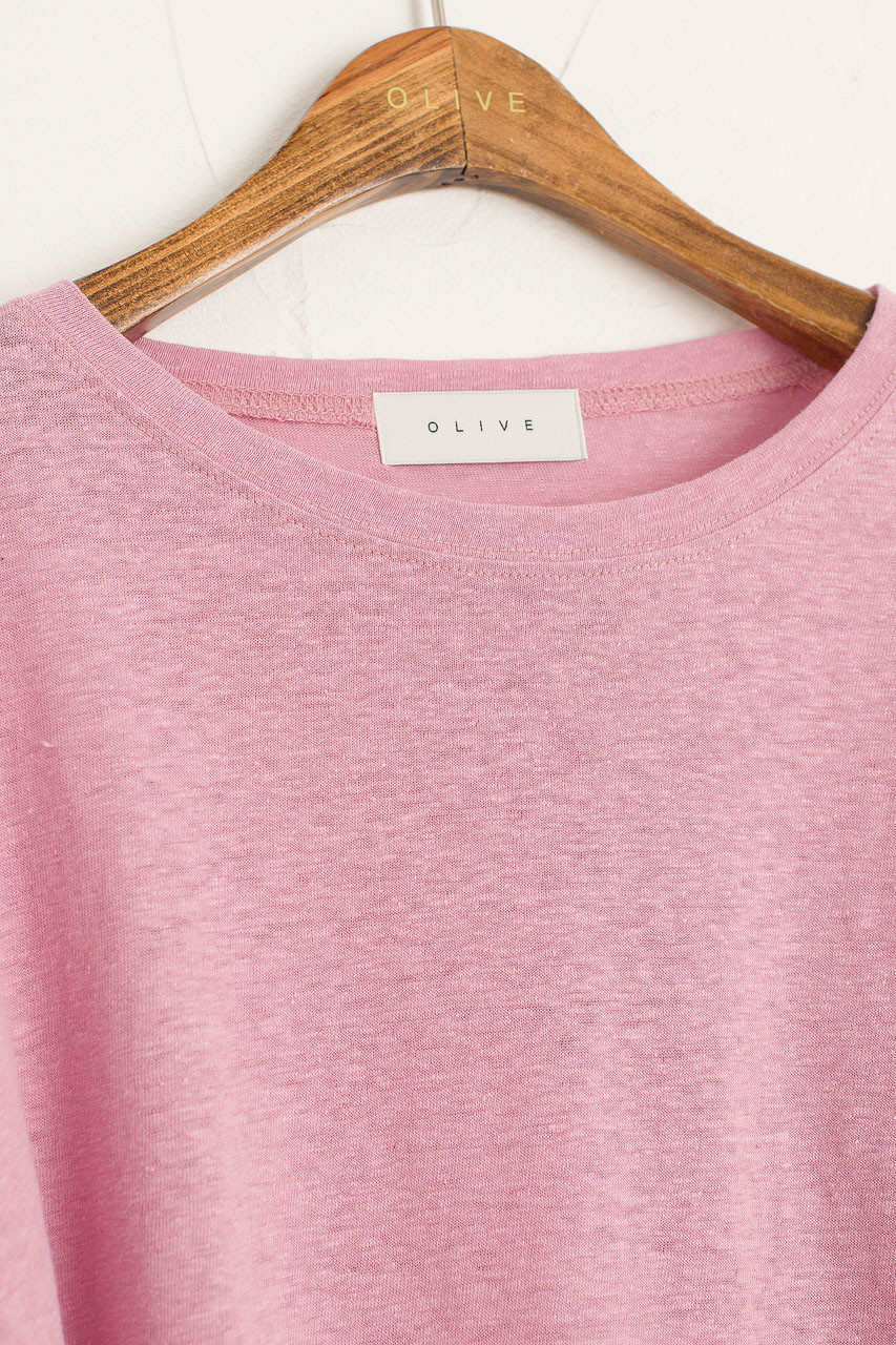 Linen Mix Basic Tee, Pink