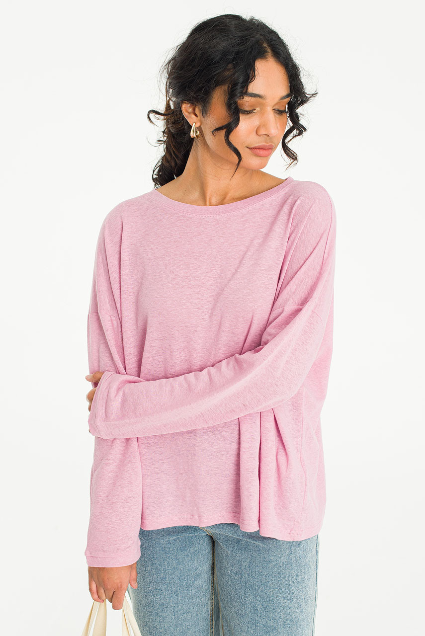 Linen Mix Basic Tee, Pink