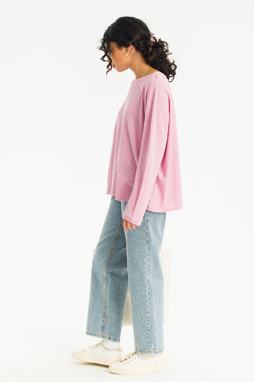 Linen Mix Basic Tee, Pink