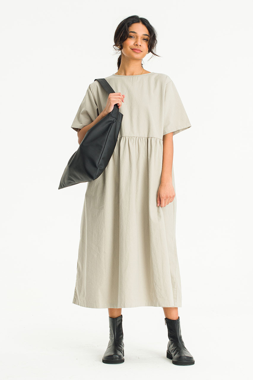 Short Sleeve Ribbon Back Cotton Dress, Grey