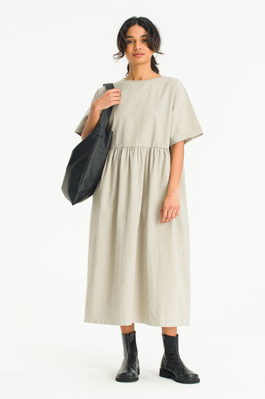 Short Sleeve Ribbon Back Cotton Dress, Grey