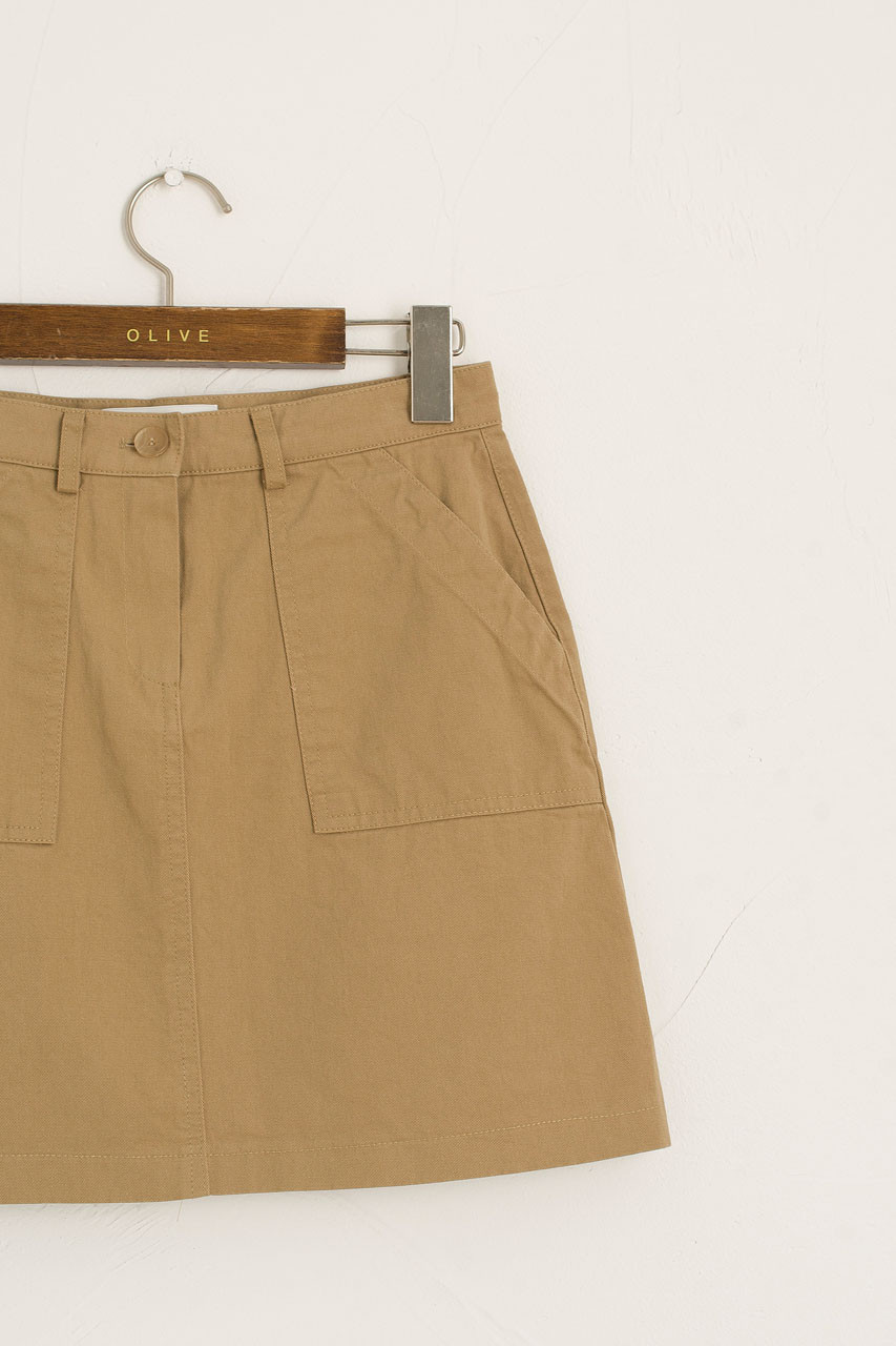 Cotton Cargo Mini Skirt, Beige