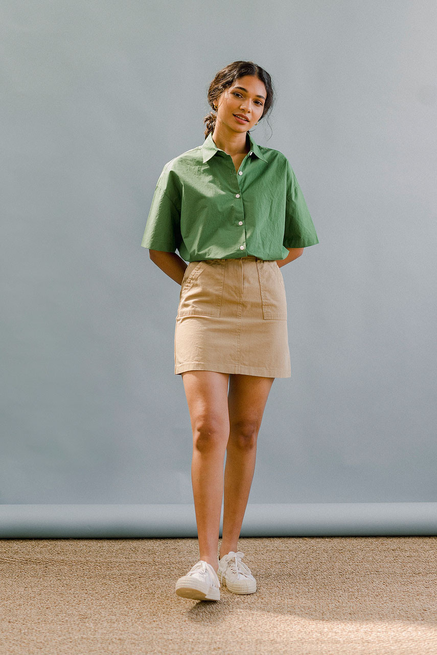 Cotton Cargo Mini Skirt, Beige